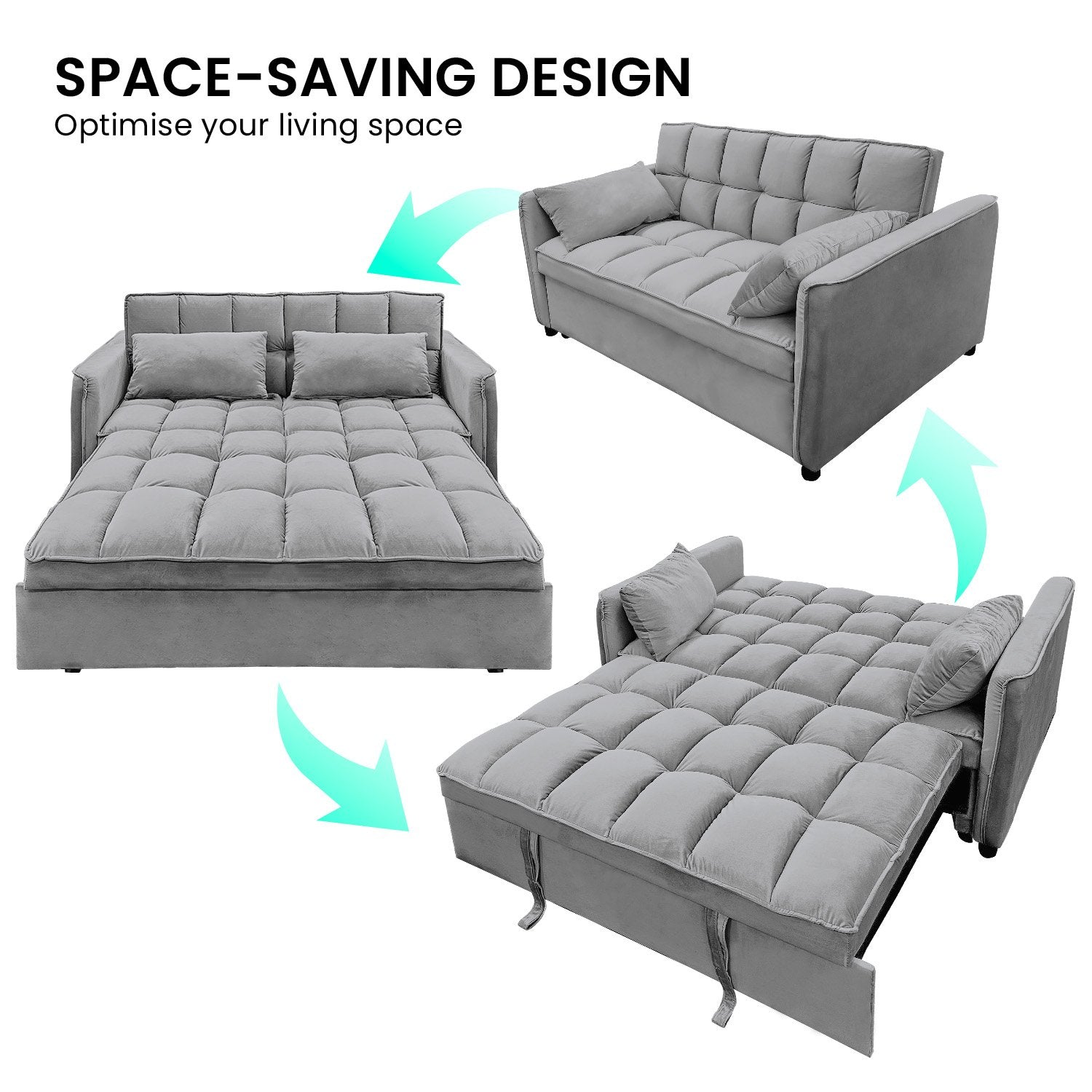 Sarantino Quincy 2-Seater Velvet Sofa Bed in Dark Grey with Wooden Frame and Tufted Design Chez Guru