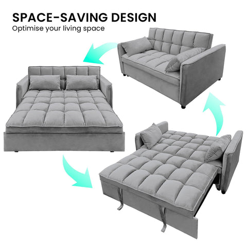 Sarantino Quincy 2-Seater Velvet Sofa Bed in Dark Grey with Wooden Frame and Tufted Design Chez Guru