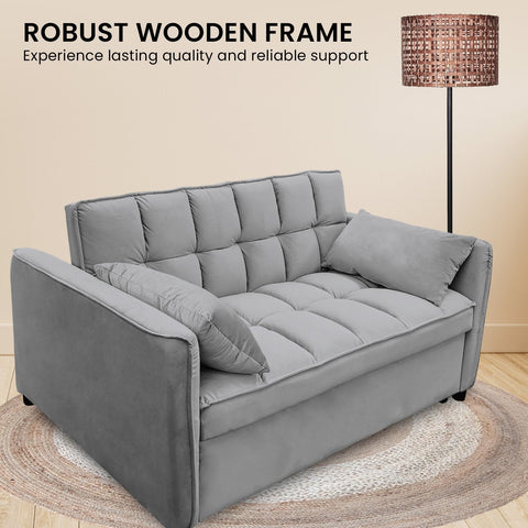 Sarantino Quincy 2-Seater Velvet Sofa Bed in Dark Grey with Wooden Frame and Tufted Design Chez Guru