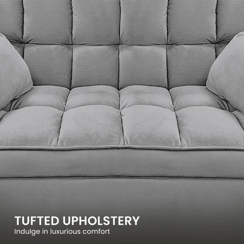 Sarantino Quincy 2-Seater Velvet Sofa Bed in Dark Grey with Wooden Frame and Tufted Design Chez Guru