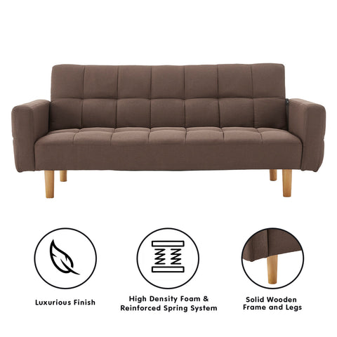 Sarantino 3-Seater Fabric Sofa Bed Futon - Brown Chez Guru