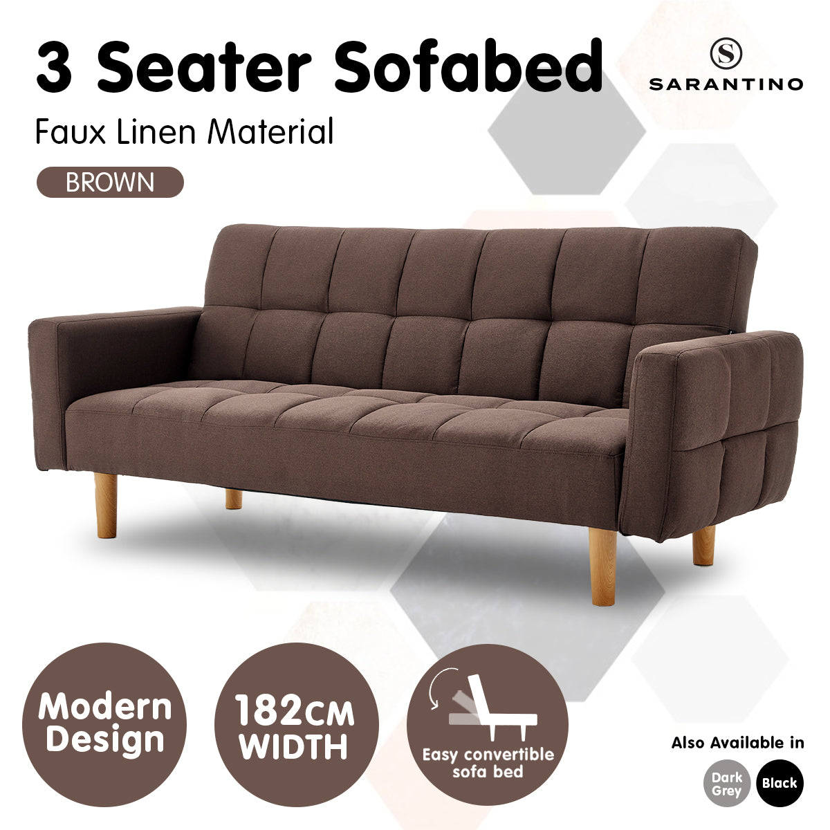 Sarantino 3-Seater Fabric Sofa Bed Futon - Brown Chez Guru