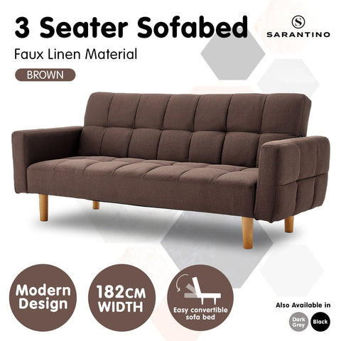 Sarantino 3-Seater Fabric Sofa Bed Futon - Brown Chez Guru