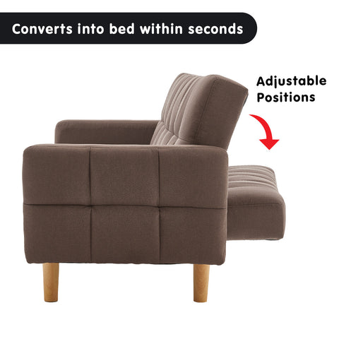 Sarantino 3-Seater Fabric Sofa Bed Futon - Brown Chez Guru
