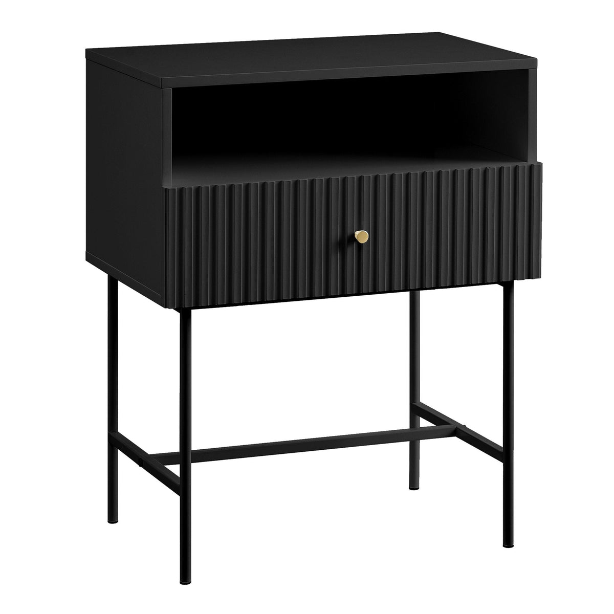 Sarantino Cecil Slender Fluted Bedside Table in Black Chez Guru