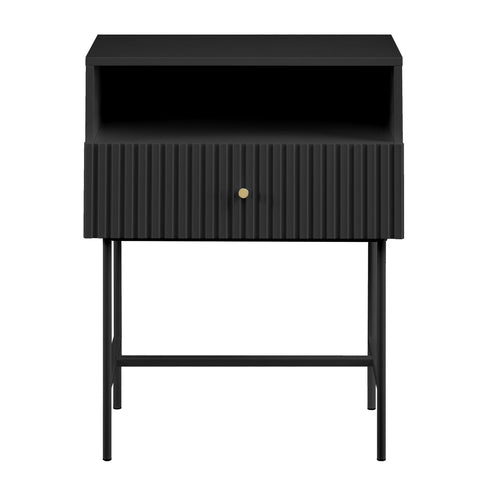 Sarantino Cecil Slender Fluted Bedside Table in Black Chez Guru
