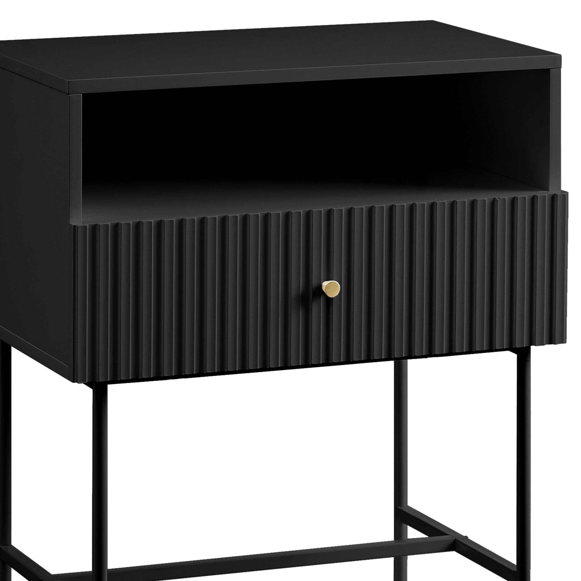 Sarantino Cecil Slender Fluted Bedside Table in Black Chez Guru