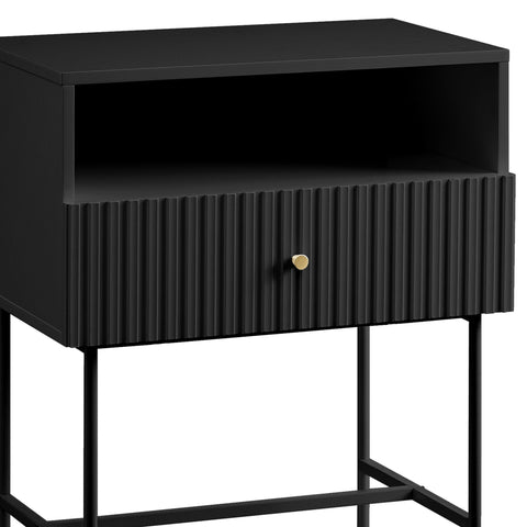Sarantino Cecil Slender Fluted Bedside Table in Black Chez Guru