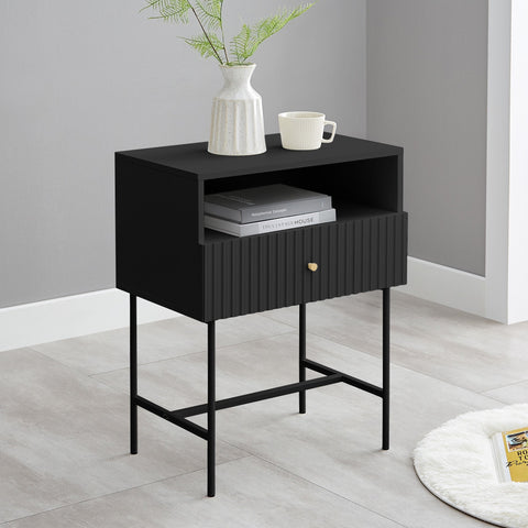 Sarantino Cecil Slender Fluted Bedside Table in Black Chez Guru