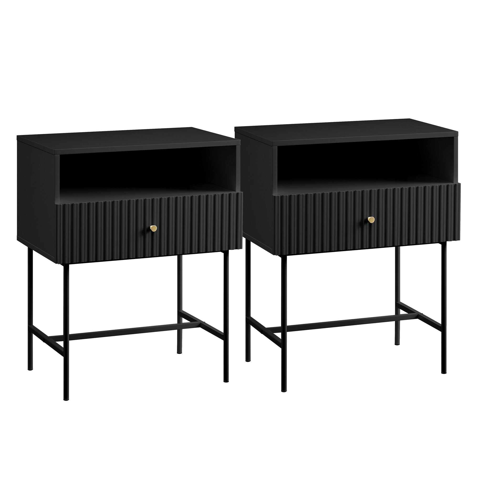 Sarantino Cecil Slender Fluted Bedside Table in Black Chez Guru