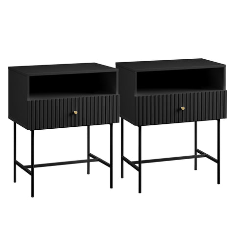 Sarantino Cecil Slender Fluted Bedside Table in Black Chez Guru