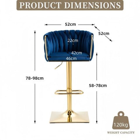 SERENITà Modern Velvet Breakfast Bar Stools Swivel Barstools Adjustable Counter Stools with Backrest Set of 2 Navy Blue