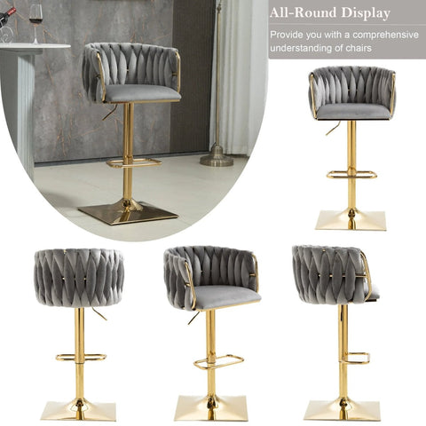 SERENITà Modern Velvet Breakfast Bar Stools Swivel Barstools Adjustable Counter Stools with Backrest Set of 2 Grey