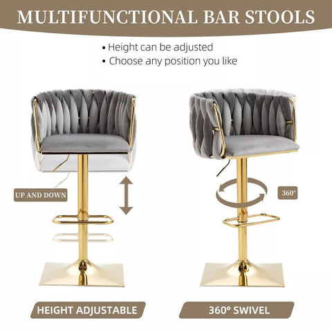 SERENITà Modern Velvet Breakfast Bar Stools Swivel Barstools Adjustable Counter Stools with Backrest Set of 2 Grey