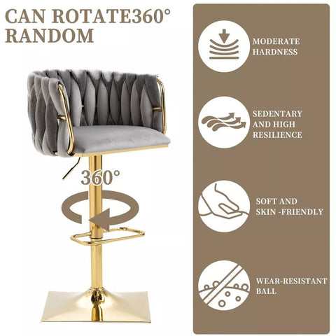 SERENITà Modern Velvet Breakfast Bar Stools Swivel Barstools Adjustable Counter Stools with Backrest Set of 2 Grey