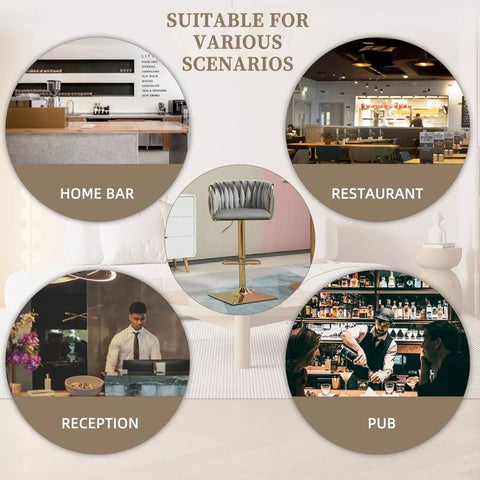 SERENITà Modern Velvet Breakfast Bar Stools Swivel Barstools Adjustable Counter Stools with Backrest Set of 2 Grey