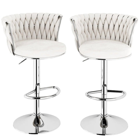SERENITà Modern Silver Swivel Upholstered Velvet Adjustable Height Counter Stool with Metal Frame White (Set of 2)