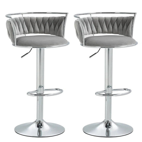 SERENITà Silver Swivel Upholstered Velvet Adjustable Height Counter Stool with Metal Frame Grey (Set of 2)
