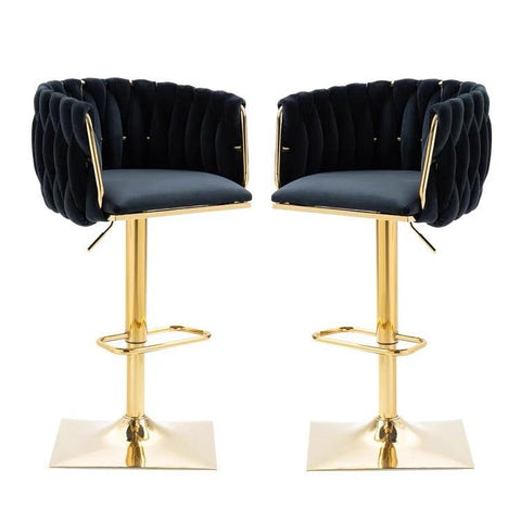 SERENITà Modern Velvet Breakfast Bar Stools Swivel Barstools Adjustable Counter Stools with Backrest Set of 2 Black