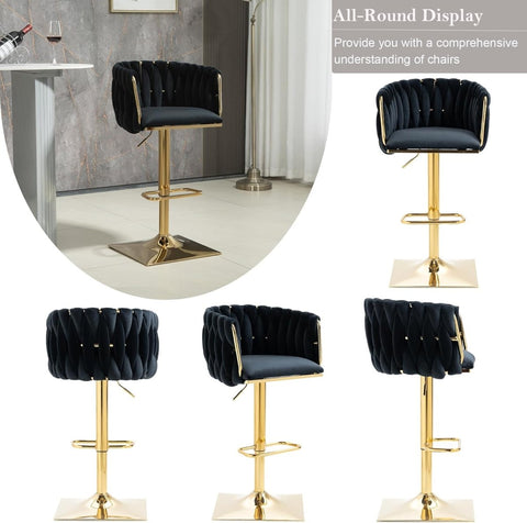 SERENITà Modern Velvet Breakfast Bar Stools Swivel Barstools Adjustable Counter Stools with Backrest Set of 2 Black