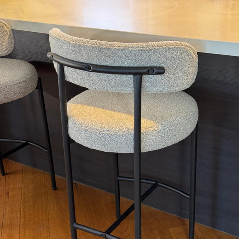 Sleek White Quartz Metal Boucle Elsa Bar Stools