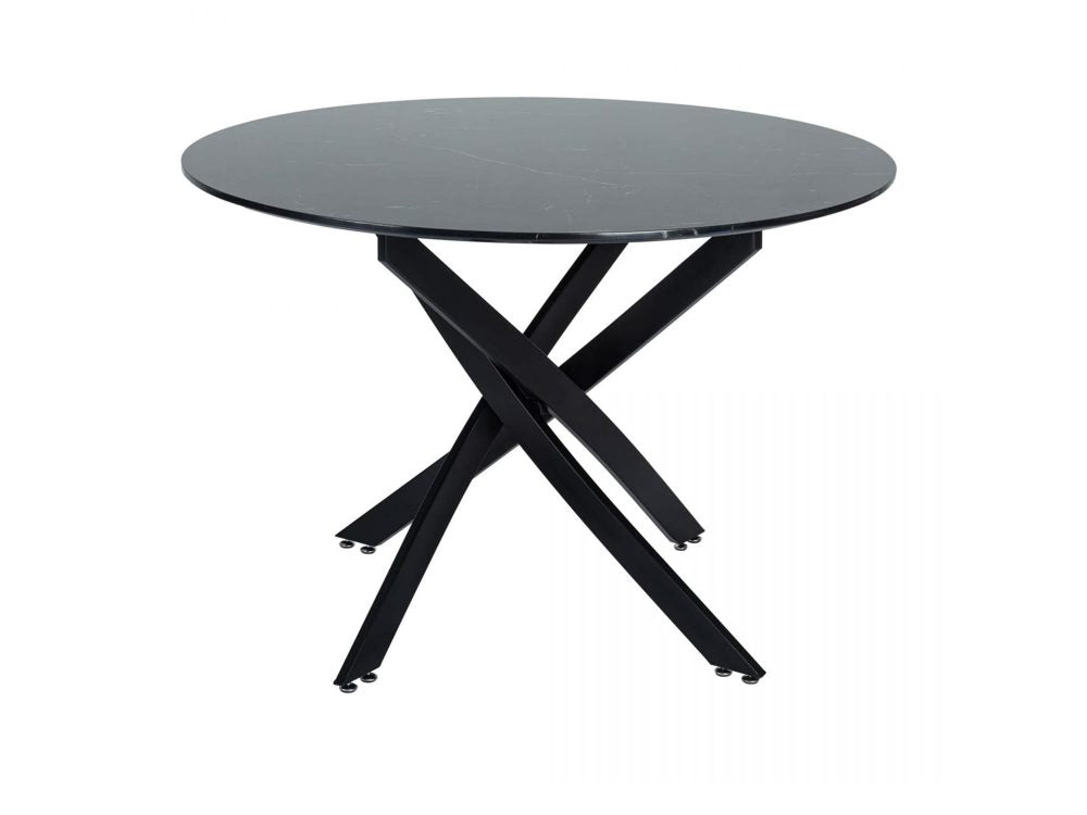 Round Marble-Effect Table-Black Chez Guru
