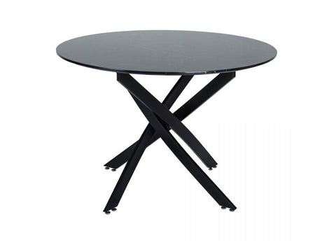 Round Marble-Effect Table-Black Chez Guru