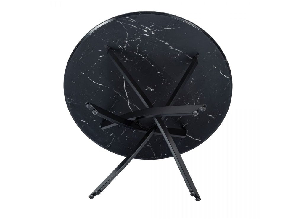 Round Marble-Effect Table-Black Chez Guru