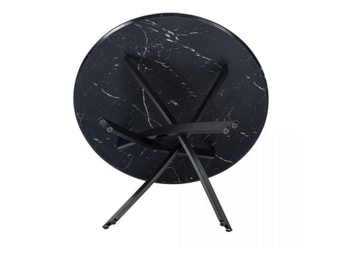 Round Marble-Effect Table-Black Chez Guru