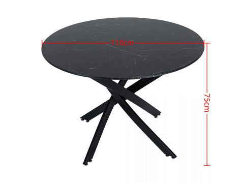 Round Marble-Effect Table-Black Chez Guru