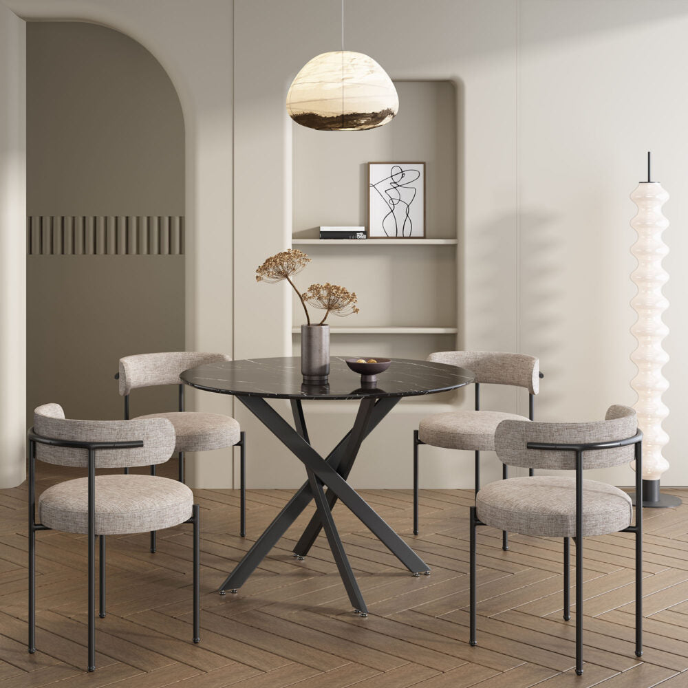 Round Marble-Effect Table-Black Chez Guru