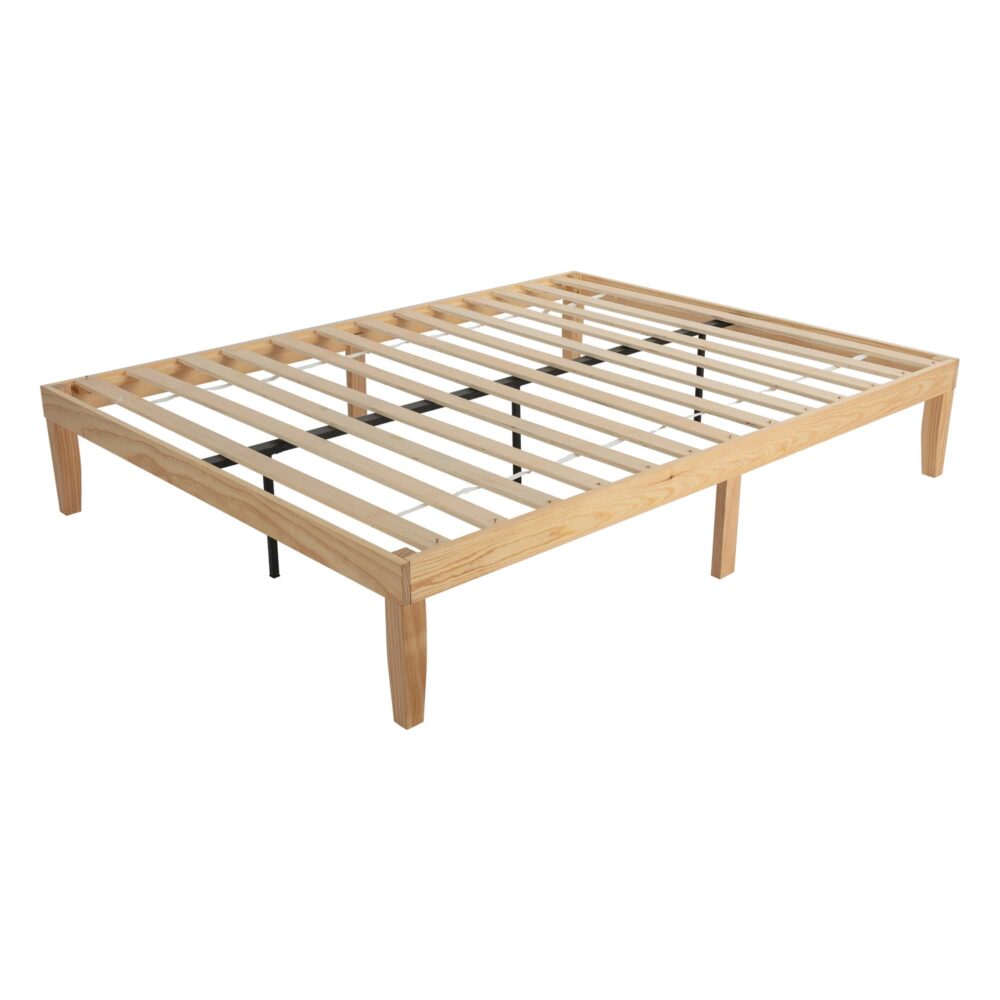 Warm Wooden Natural Bed Base Frame – Queen Chez Guru