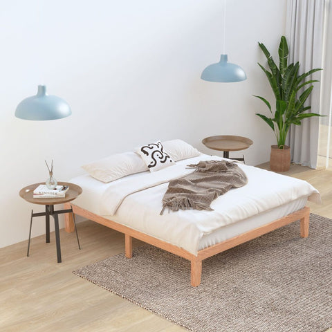 Warm Wooden Natural Bed Base Frame – Queen Chez Guru