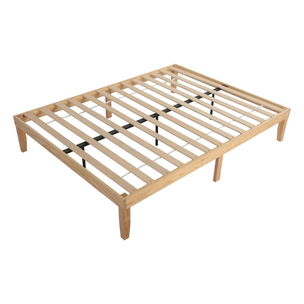 Warm Wooden Natural Bed Base Frame – Queen Chez Guru