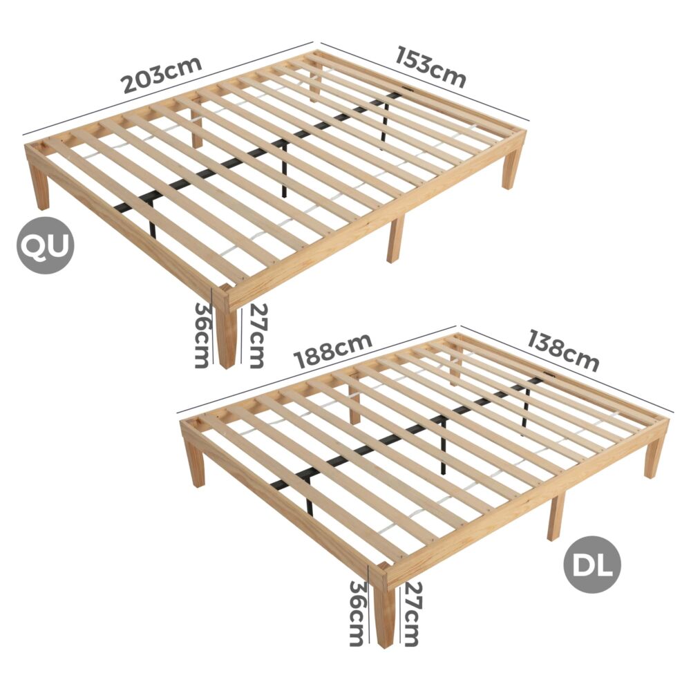 Warm Wooden Natural Bed Base Frame – Queen Chez Guru