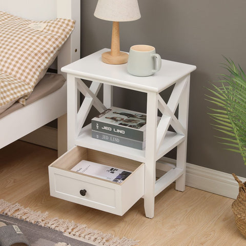 2-tier Bedside Table with Storage Drawer 2 PC Rustic White Chez Guru