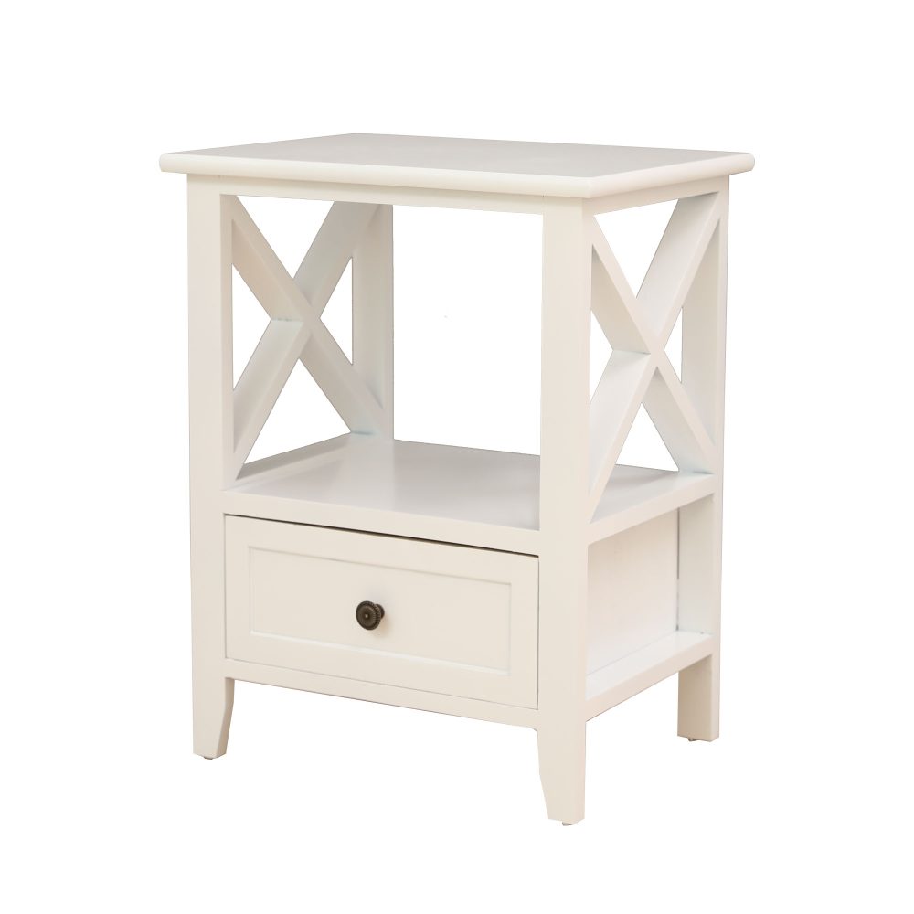 2-tier Bedside Table with Storage Drawer 2 PC Rustic White Chez Guru