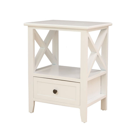 2-tier Bedside Table with Storage Drawer 2 PC Rustic White Chez Guru