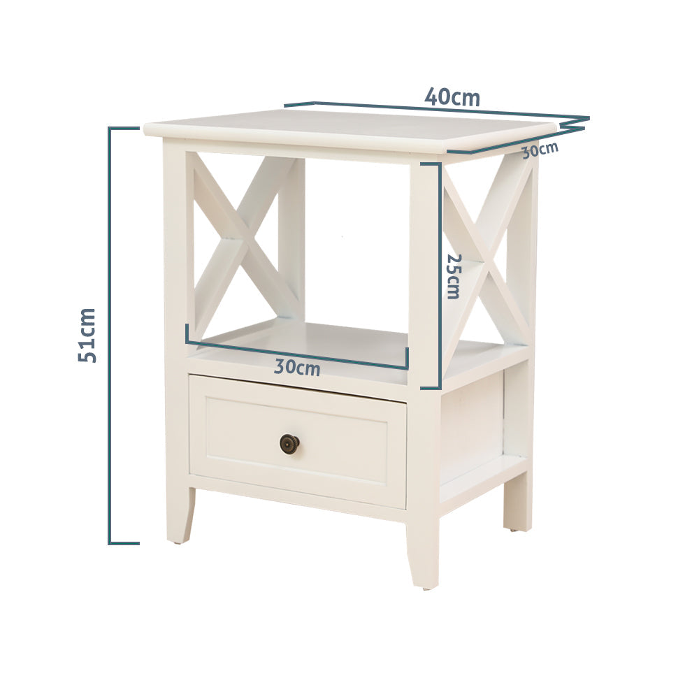 2-tier Bedside Table with Storage Drawer 2 PC Rustic White Chez Guru