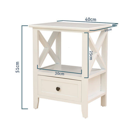 2-tier Bedside Table with Storage Drawer 2 PC Rustic White Chez Guru