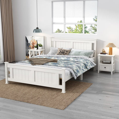 2-tier Bedside Table with Storage Drawer 2 PC Rustic White Chez Guru