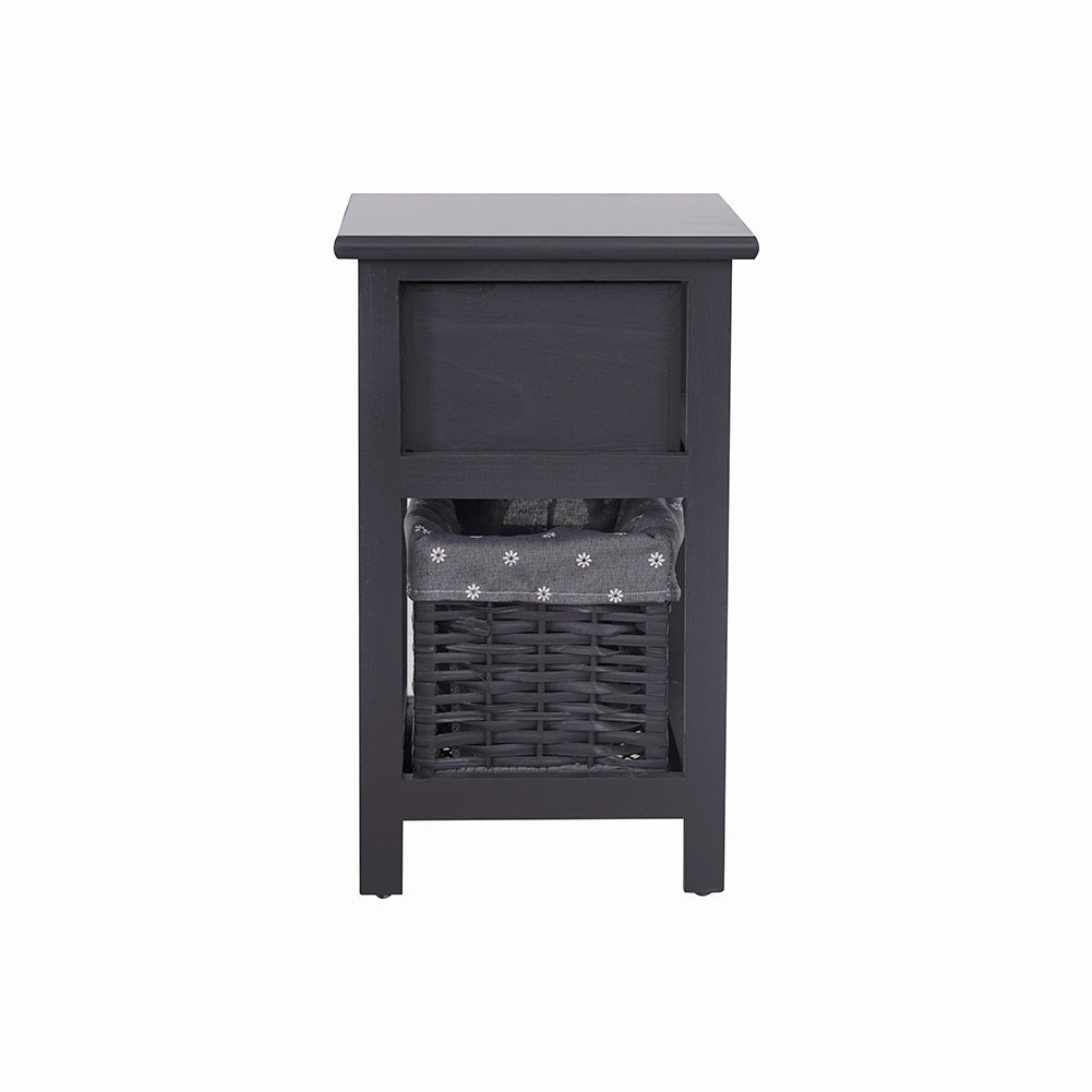 Grey Bedside Table with Wicker Basket Chez Guru