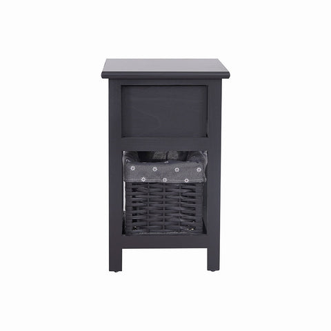 Grey Bedside Table with Wicker Basket Chez Guru