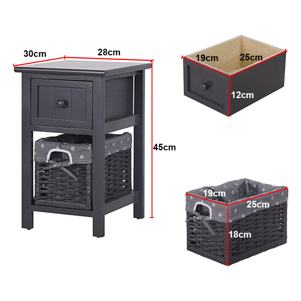 Grey Bedside Table with Wicker Basket Chez Guru