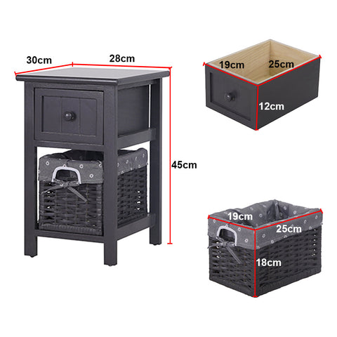 Grey Bedside Table with Wicker Basket Chez Guru