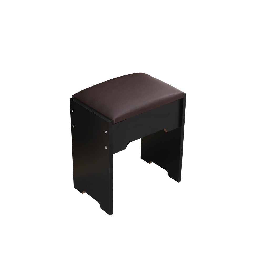 Diana Vanity Set with Shelves Cushioned Stool and Lighted Mirror- Black Chez Guru