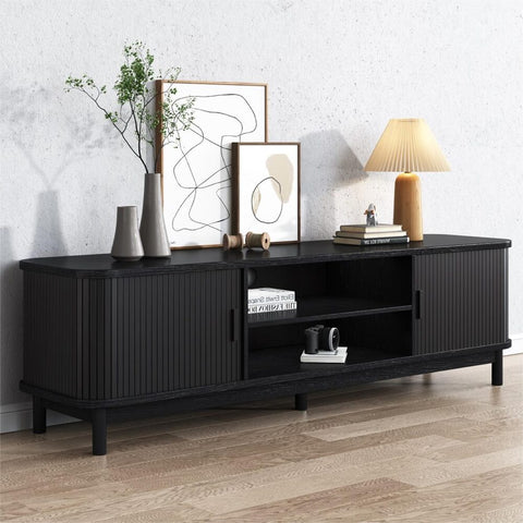 160cm Ribbed Black Entertainment Unit Chez Guru