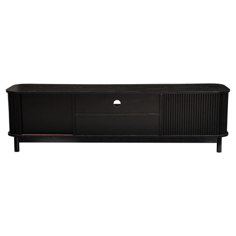 160cm Ribbed Black Entertainment Unit Chez Guru