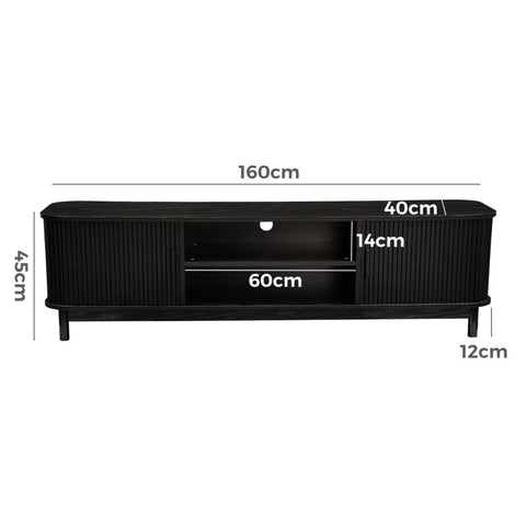 160cm Ribbed Black Entertainment Unit Chez Guru
