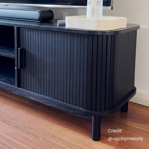 160cm Ribbed Black Entertainment Unit